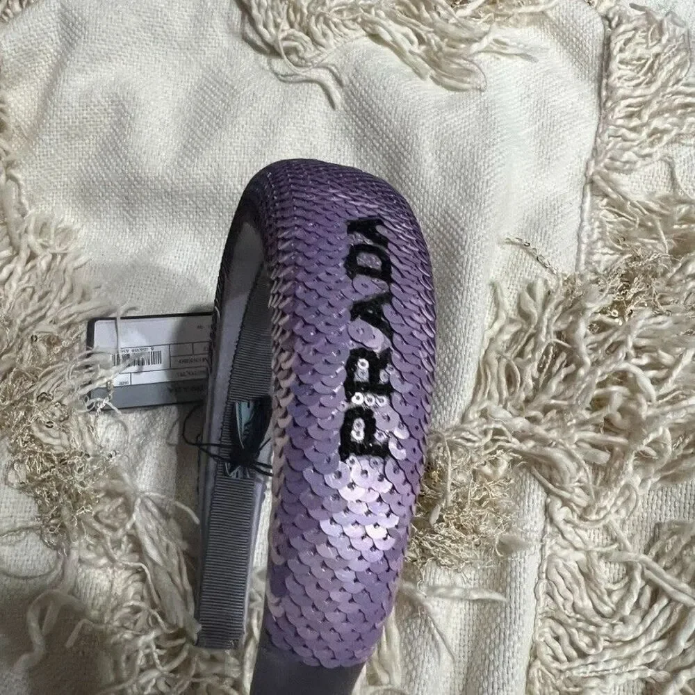 Prada Sequin Purple Logo Headband NEW